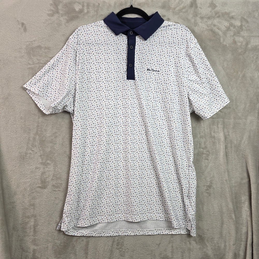 Ben Sherman Sport Mens Large White Polka Dot Short Sleeve Golf Polo Shirt